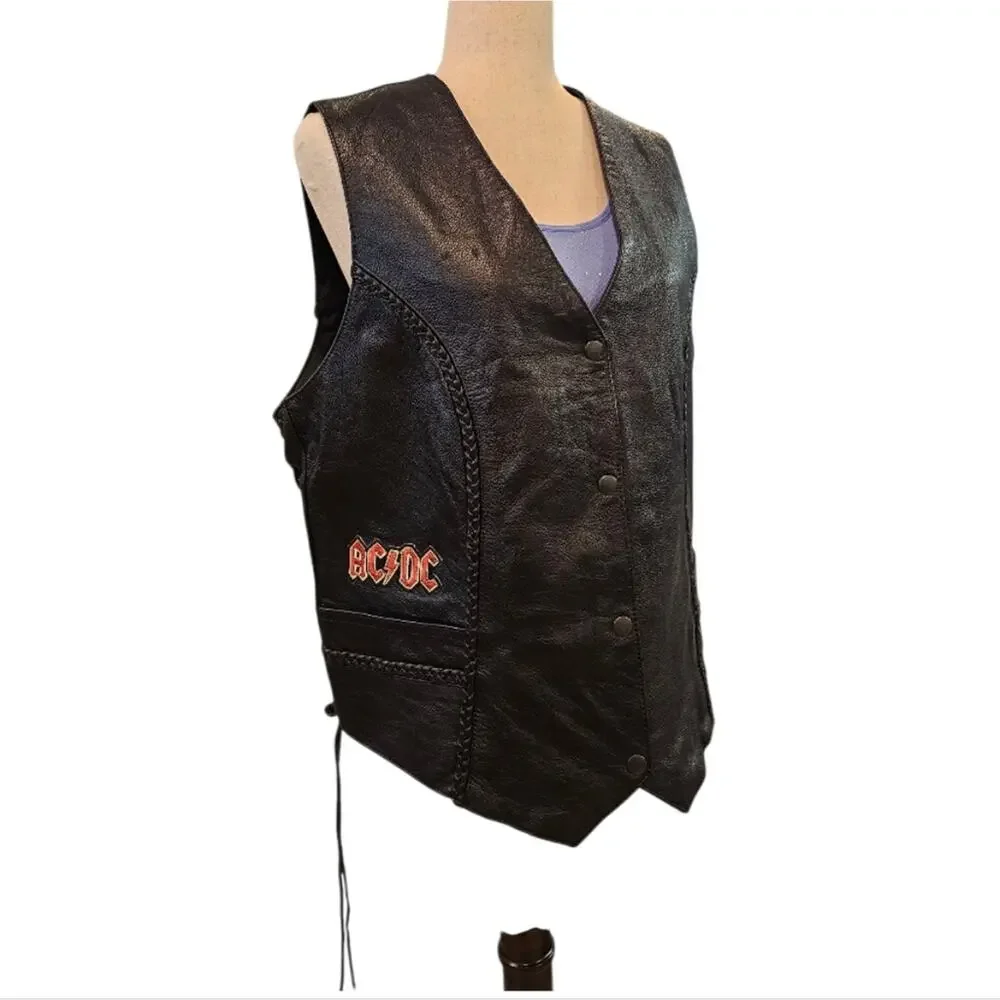 Tennessee Leather Motorcycle Leather Gear Vest With Braided Trim Snap Closure 2X